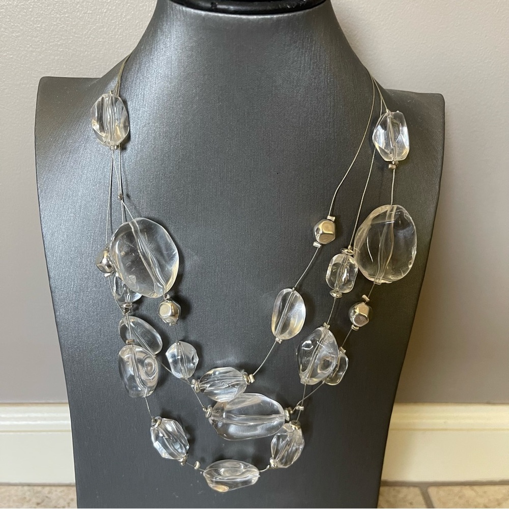 Lot 2 Chicos Silver Tone Glass Like Beaded Multi Strand Necklaces Pendant - Picture 3 of 6